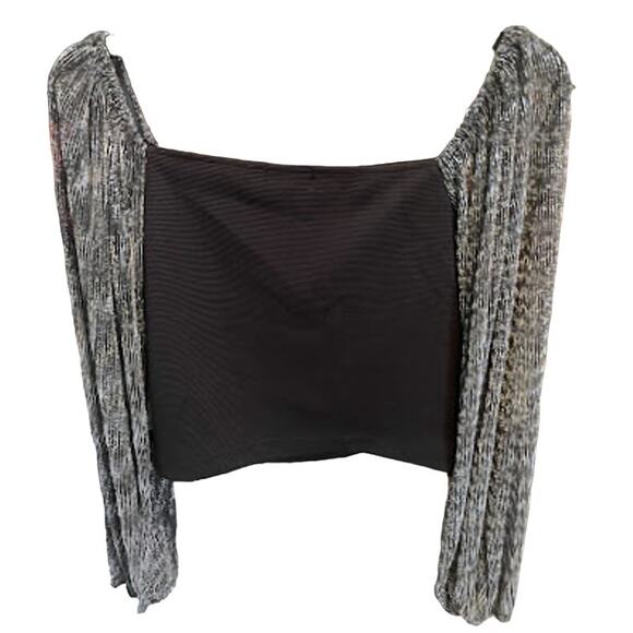 Wildfox Benicia Black Crop Top with Sheer Long Sleeves Size M NWT - Picture 4 of 5